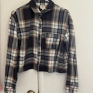 Cropped Blue Plaid Button Flannel